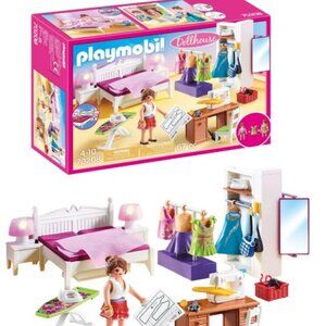 PLAYMOBIL 70208 Dollhouse Master Bedroom w/Interchangeable Dresses & Lighting